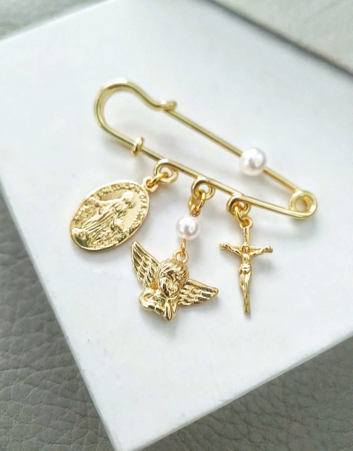 Crucifix Cross Guardian Angel Baby Pin, Baptism gift