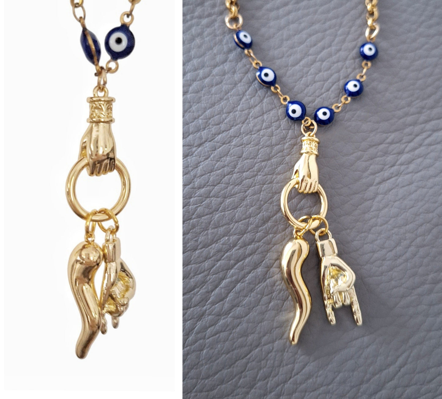 Italian Horn Car Charm, Devils Horns Hand Rear Mirror Hanging