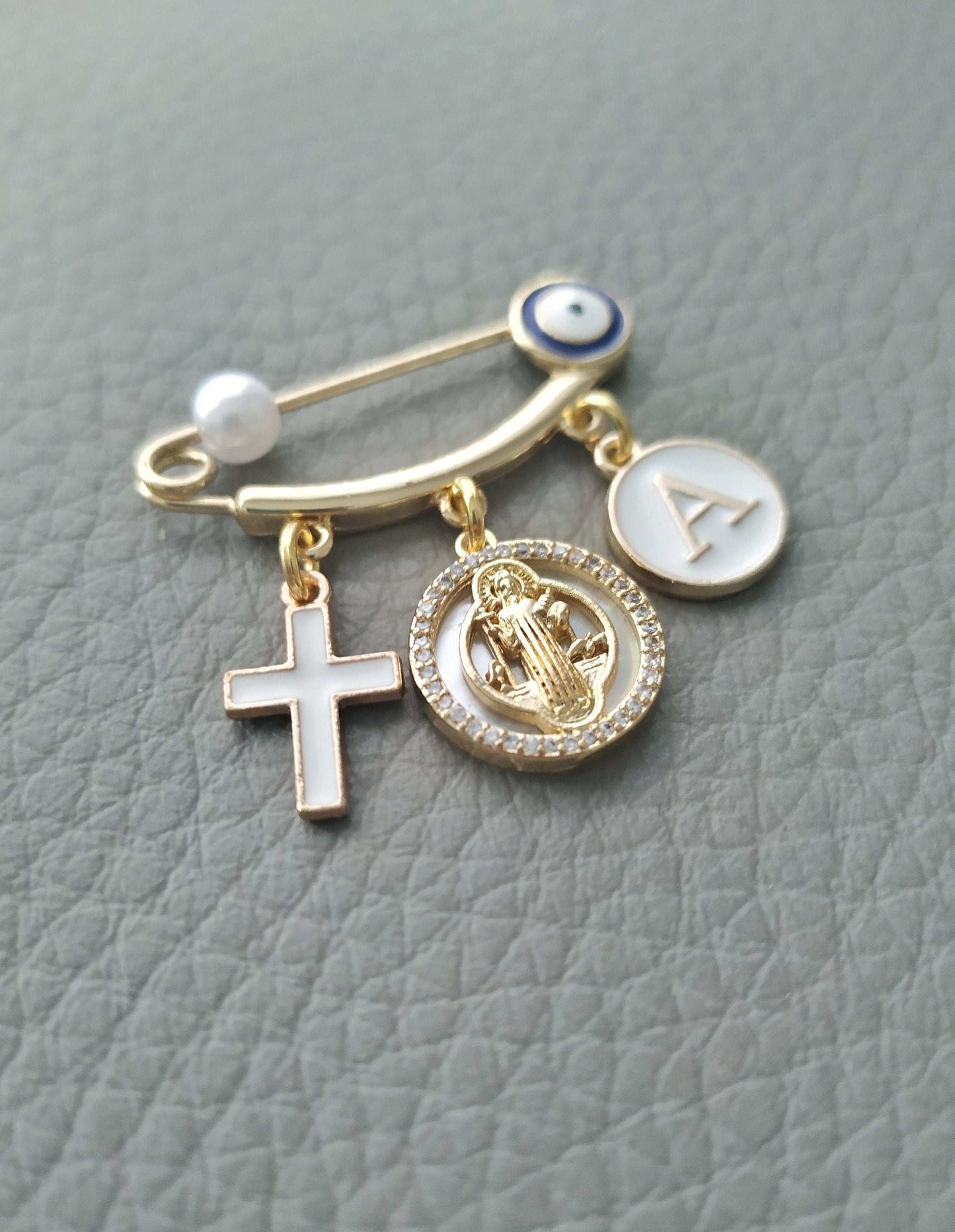 Saint Benedict Safety Pin, Cross, Evil Eye Protection For Babies