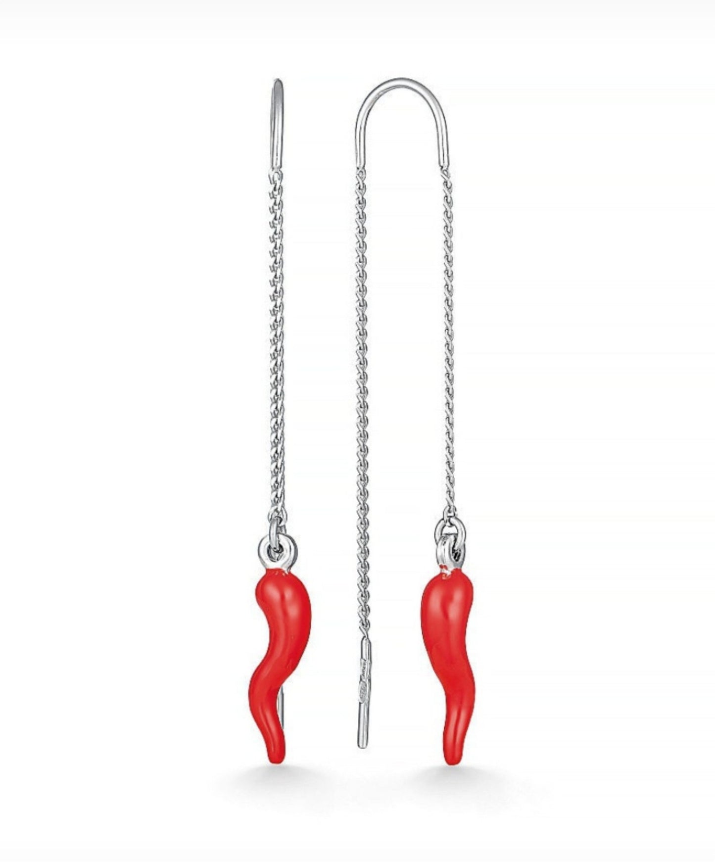 Red Chili Earrings, Italian Horn Thread 925 Cornicello