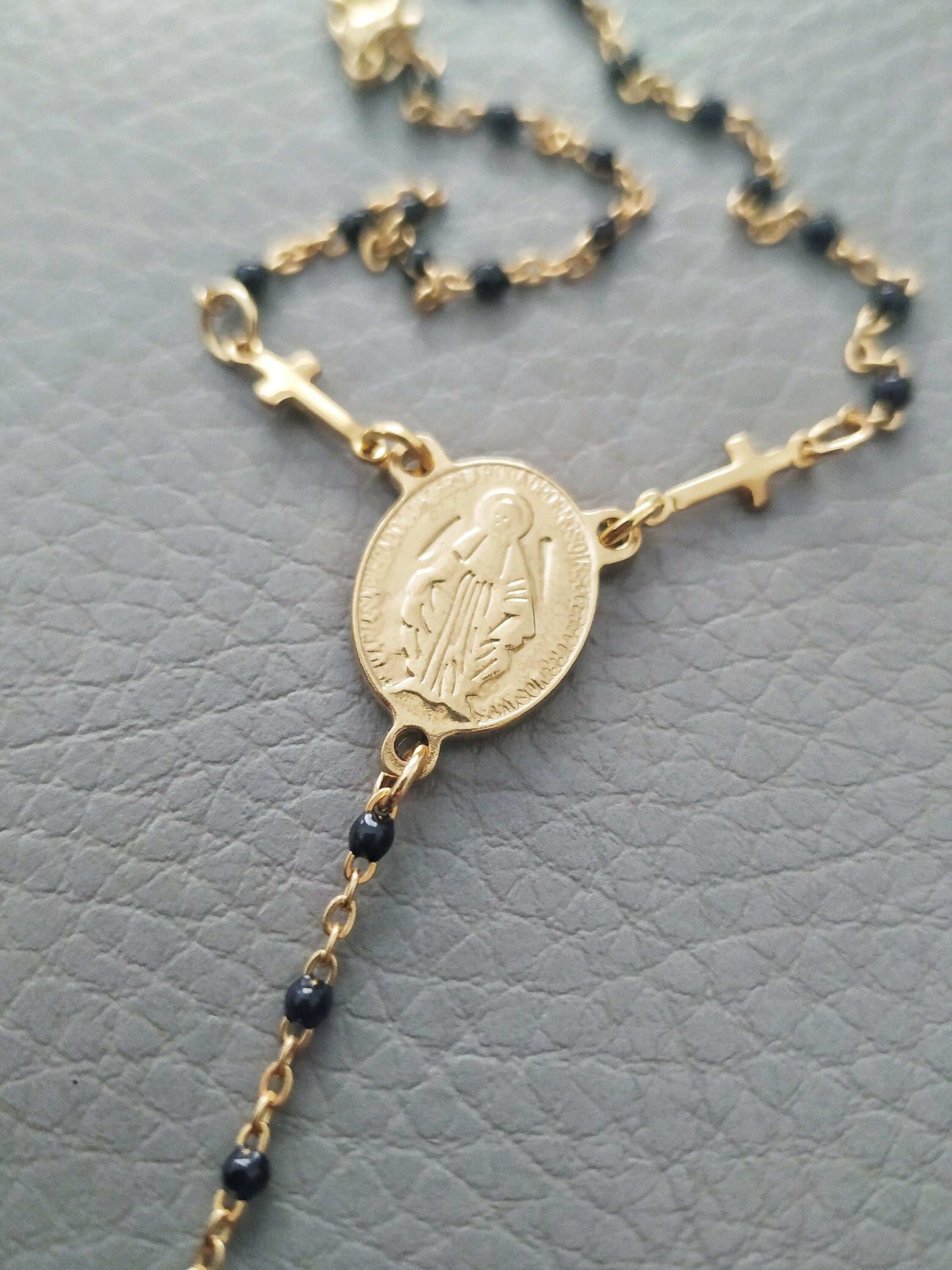 Italian Horn Car Pendant, Black Cornicello Madonna Prayer Rosary, Catholic Gift for Travelers