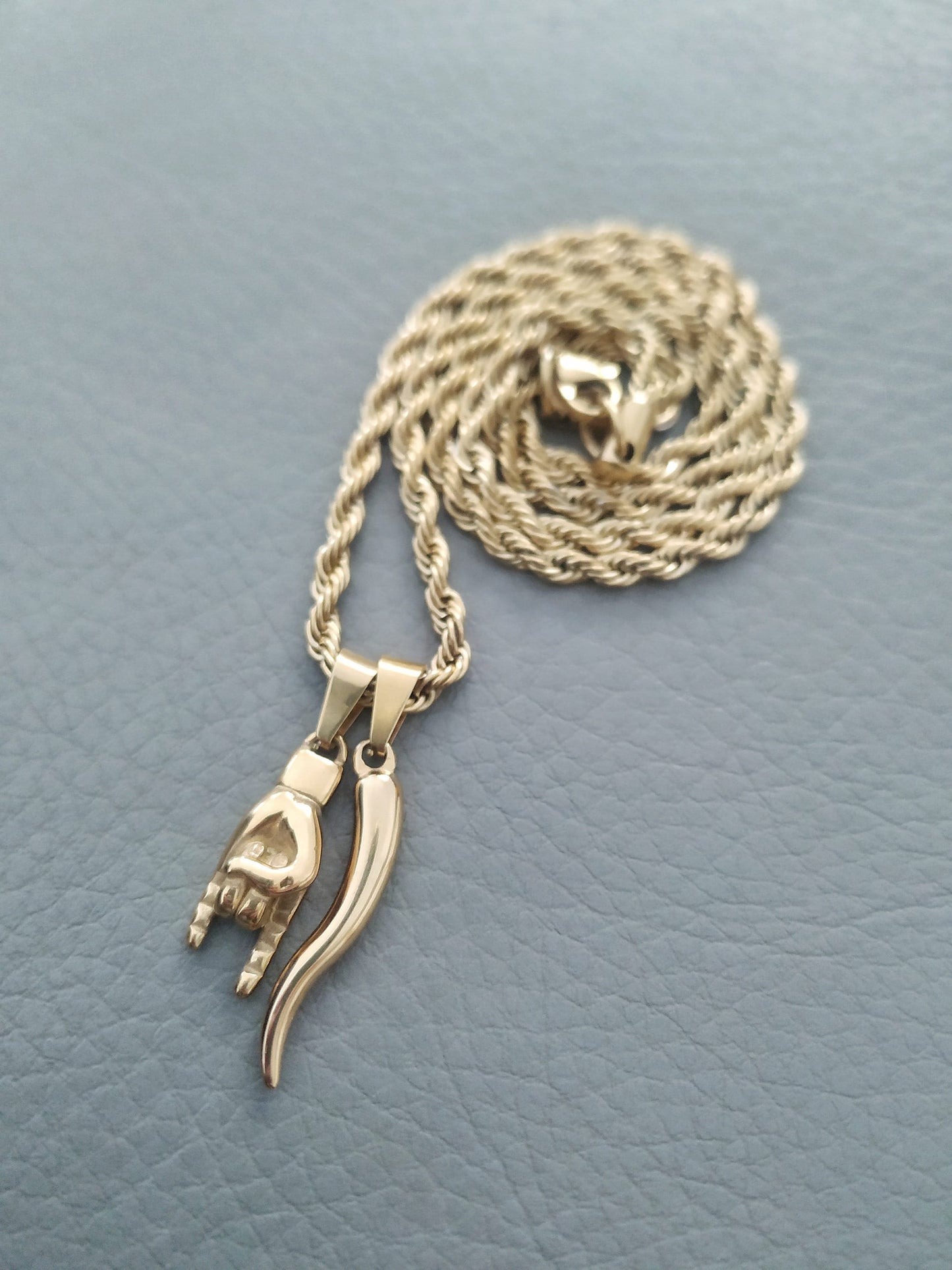 Italian Horn Necklace For Men, Rope Chain, Lucky Jewelry