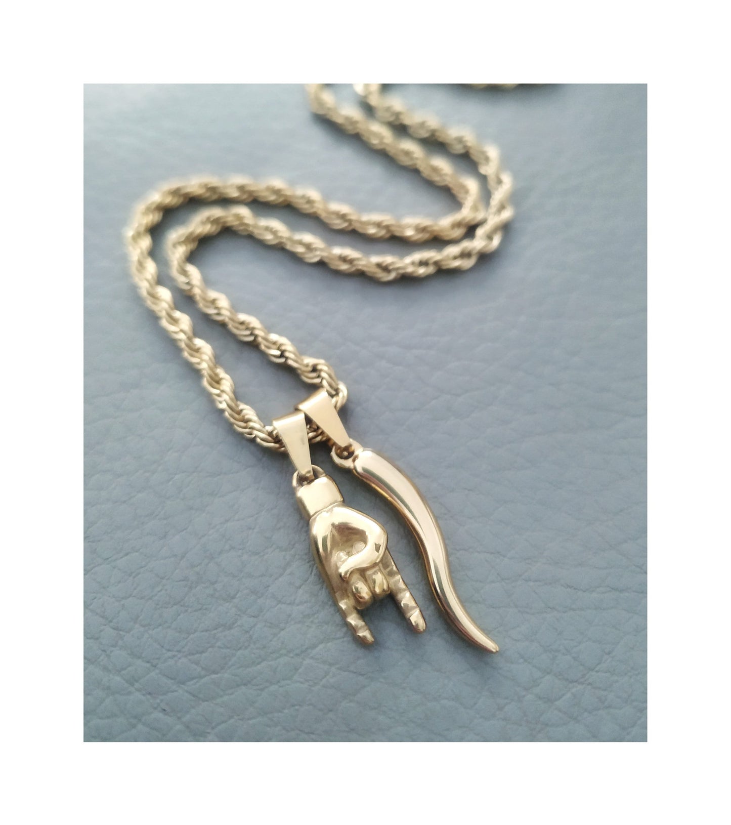 Italian Horn Necklace For Men, Rope Chain, Lucky Jewelry