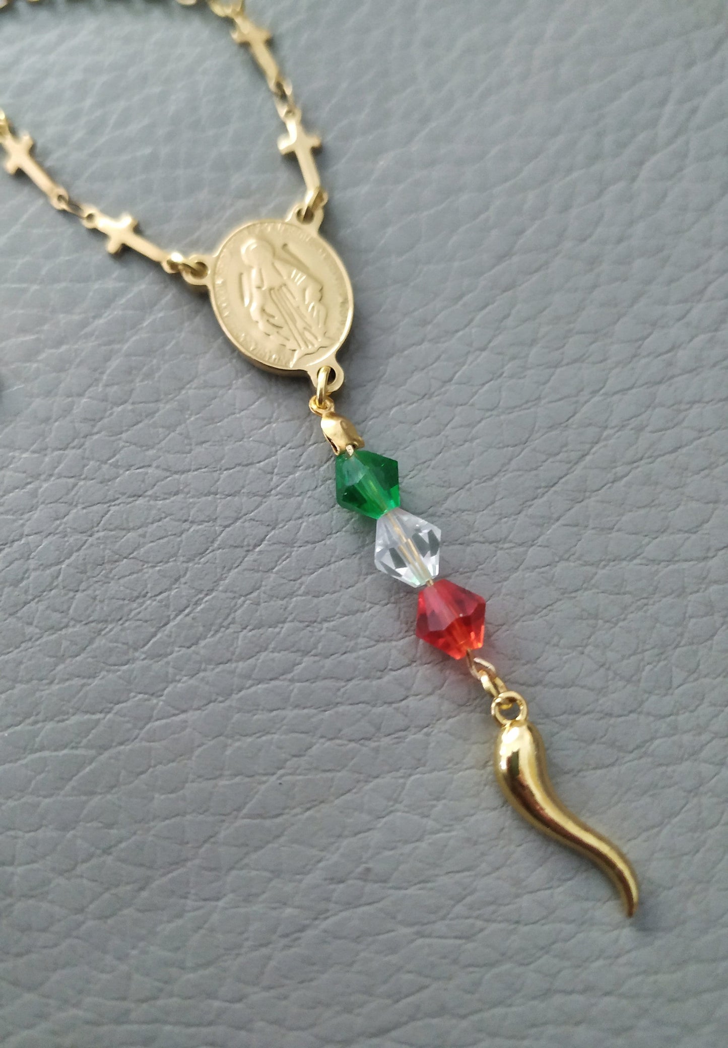 Italian Horn Car Rosary, Virgin Mary Cross Charms, Lucky Portafortuna Italy Gift