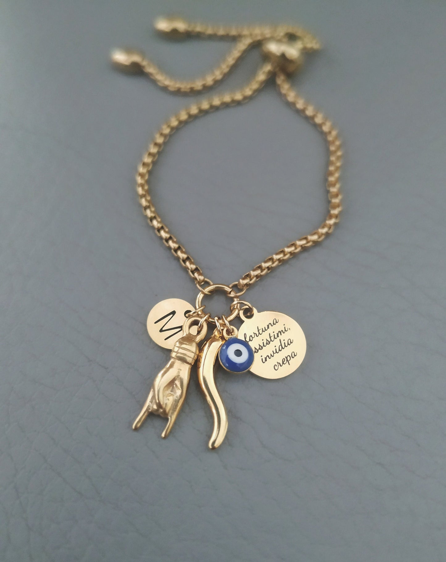 Fortuna Assistimi Invidia Crepa Italian Horn Personalized Bracelet