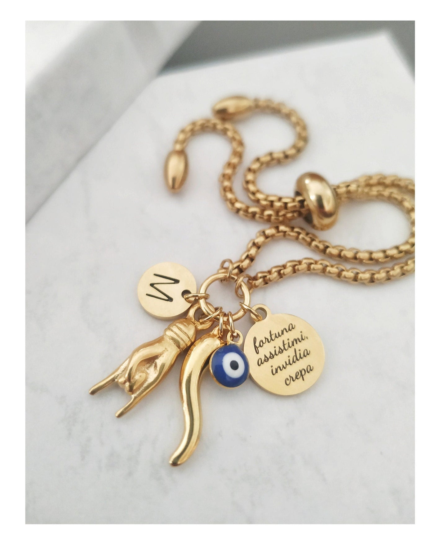 Fortuna Assistimi Invidia Crepa Italian Horn Personalized Bracelet