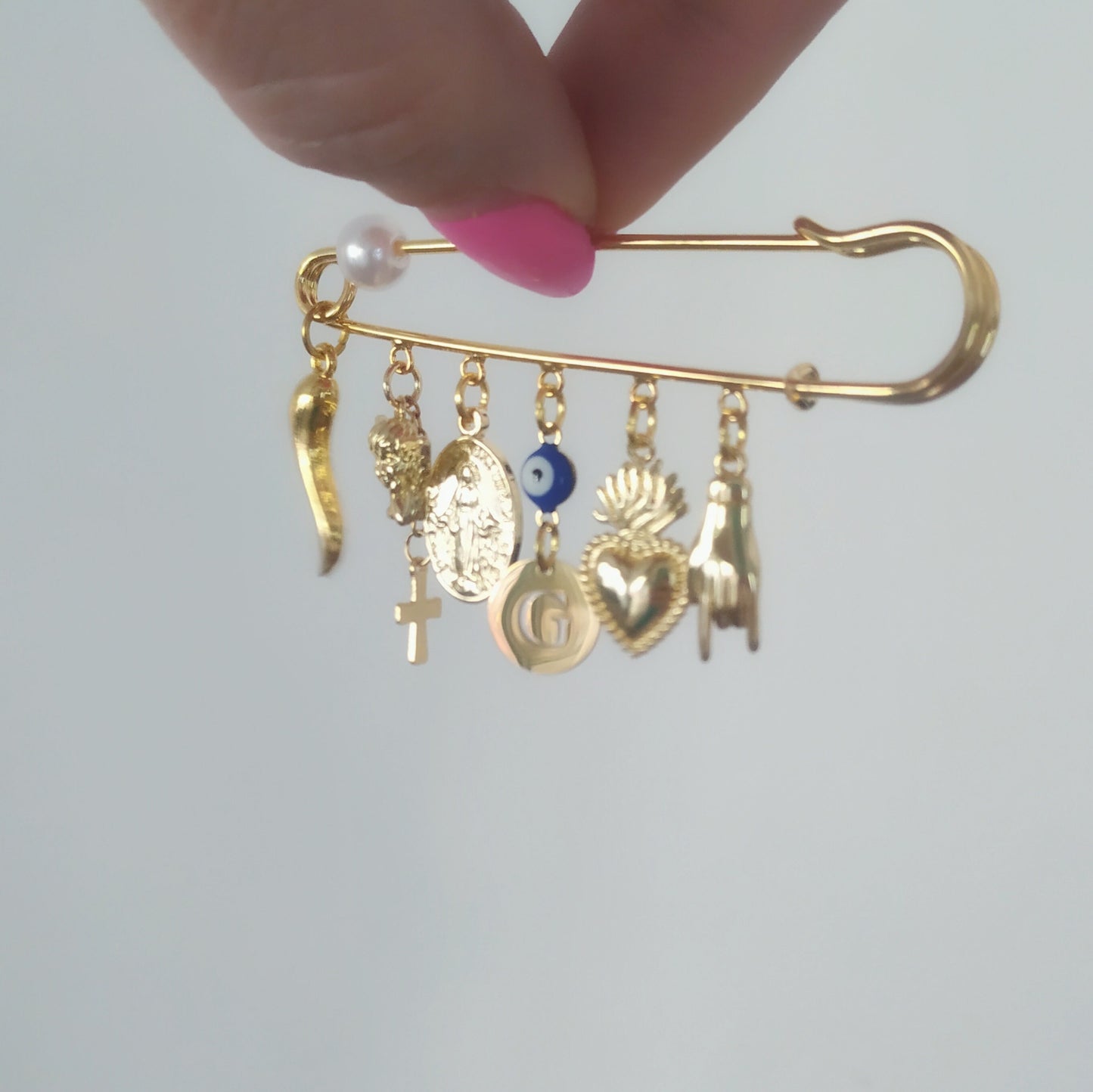 Personalized Gold Italian Horn Ex Voto Pin, Virgin Mary, Angel Charms, Italian Souvenir, Kids gifts