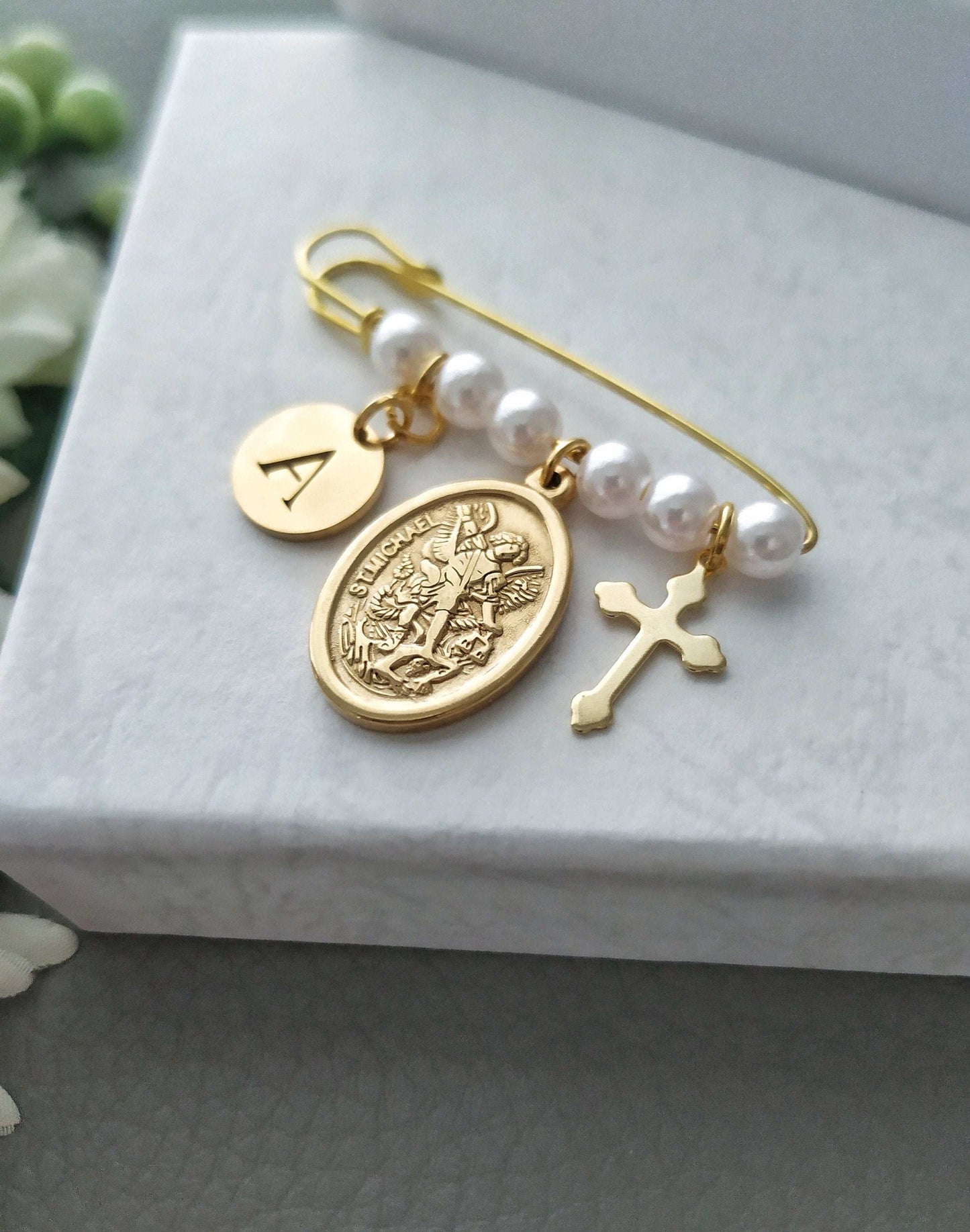Saint Michael the Archangel Pin, Defend Children of God, Personalized First Communion Gift