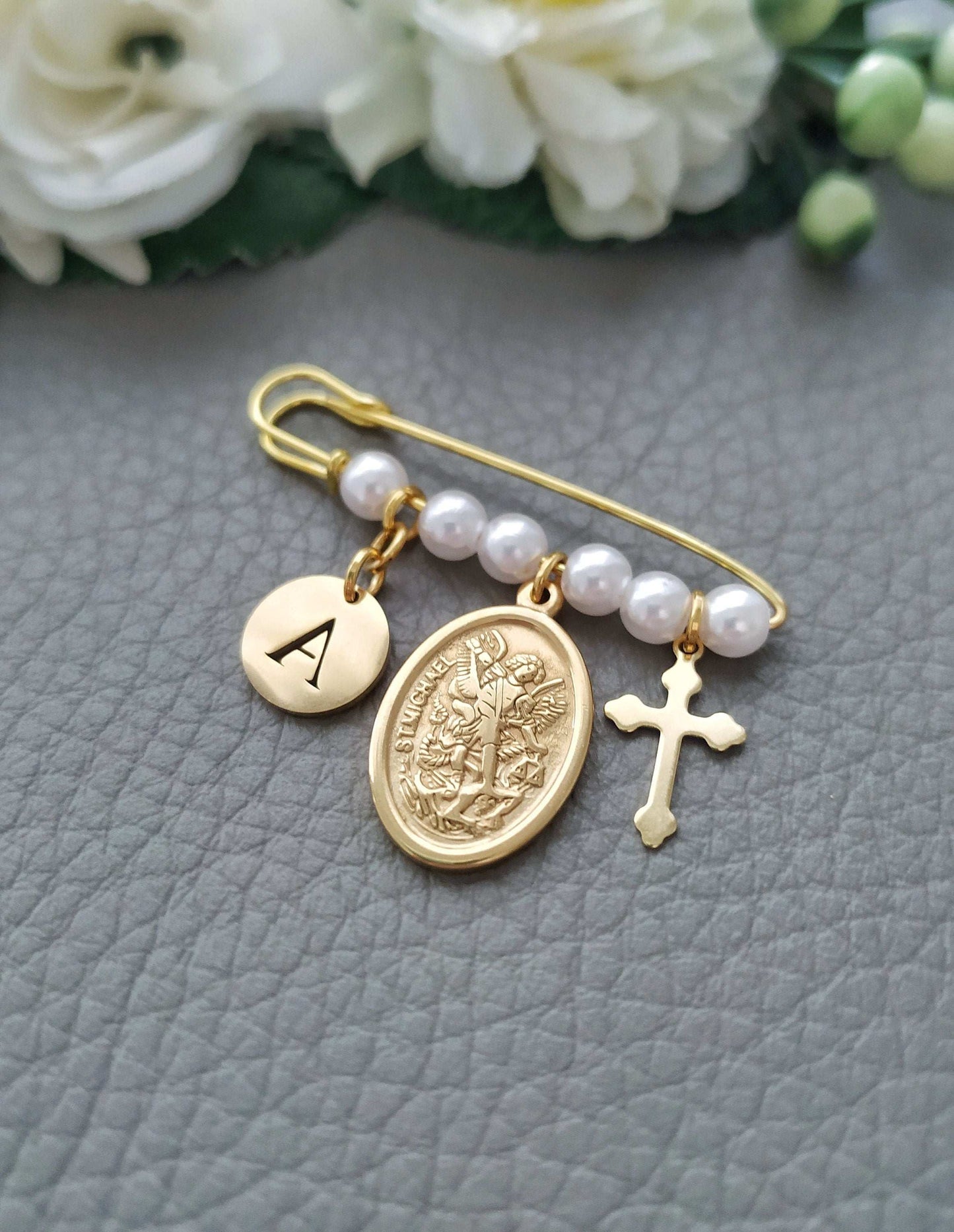 Saint Michael the Archangel Pin, Defend Children of God, Personalized First Communion Gift