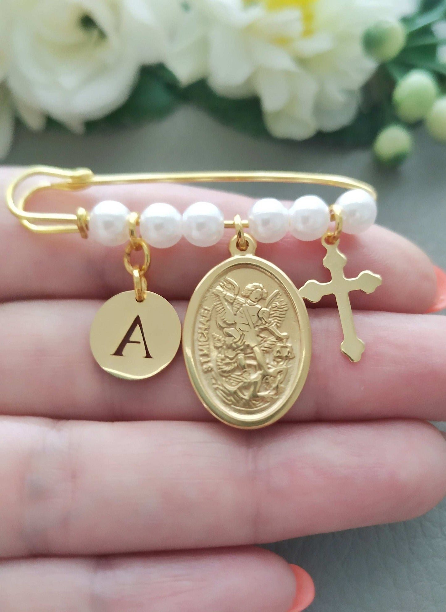 Saint Michael the Archangel Pin, Defend Children of God, Personalized First Communion Gift