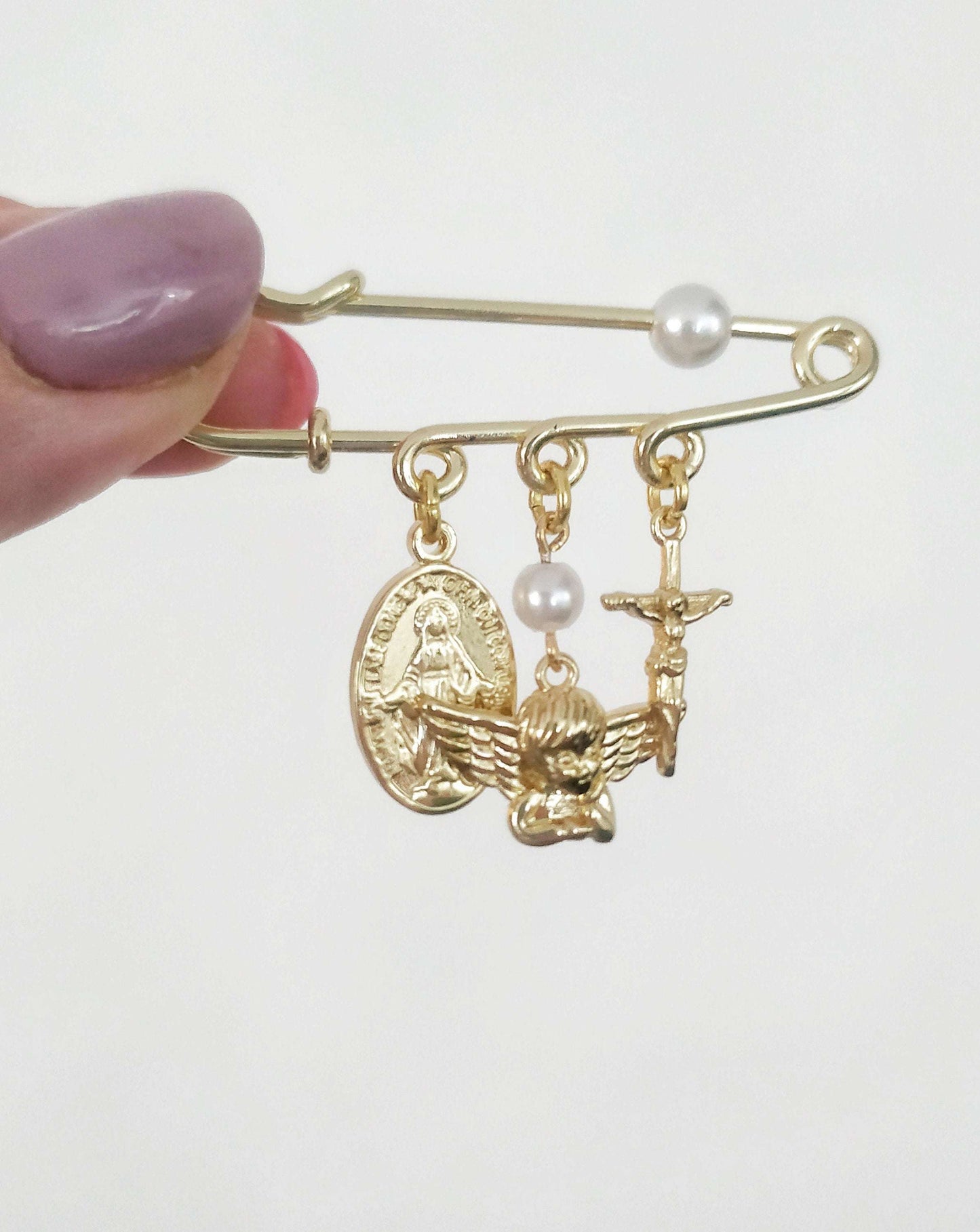 Crucifix Cross Guardian Angel Baby Pin, Baptism gift