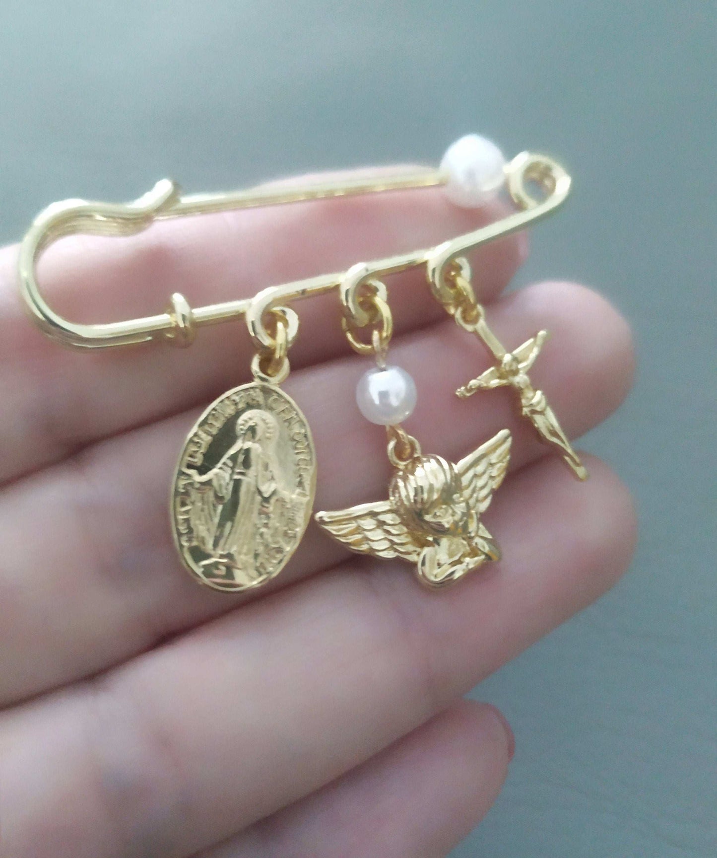 Crucifix Cross Guardian Angel Baby Pin, Baptism gift