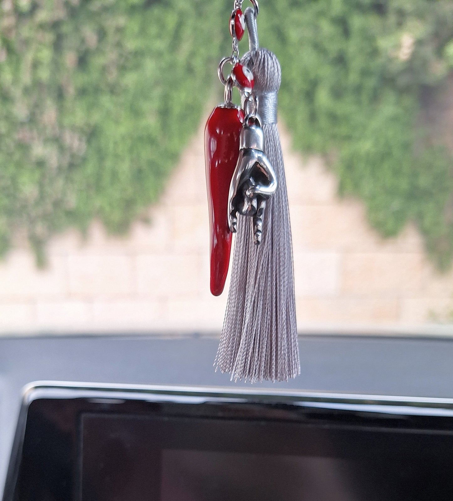 Red Italy Cornicello Car Charm, Mano Cornuta Rear View Mirror Hanging, Malocchio Portafortuna Italy Gifts