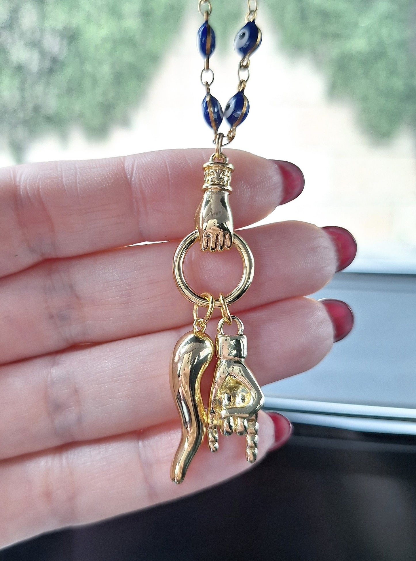 Italian Horn Car Charm, Devil Horns Hand Rear Mirror Hanging