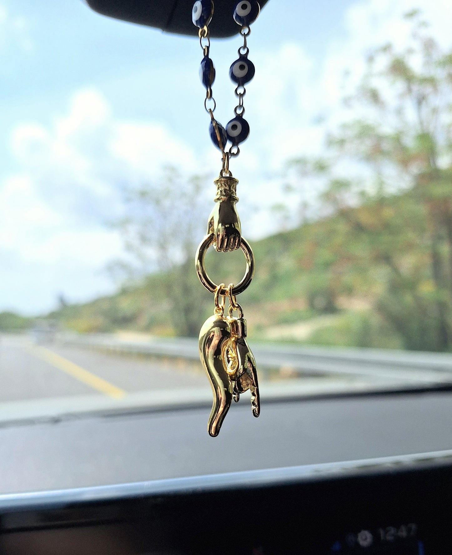 Italian Horn Car Charm, Devil Horns Hand Rear Mirror Hanging
