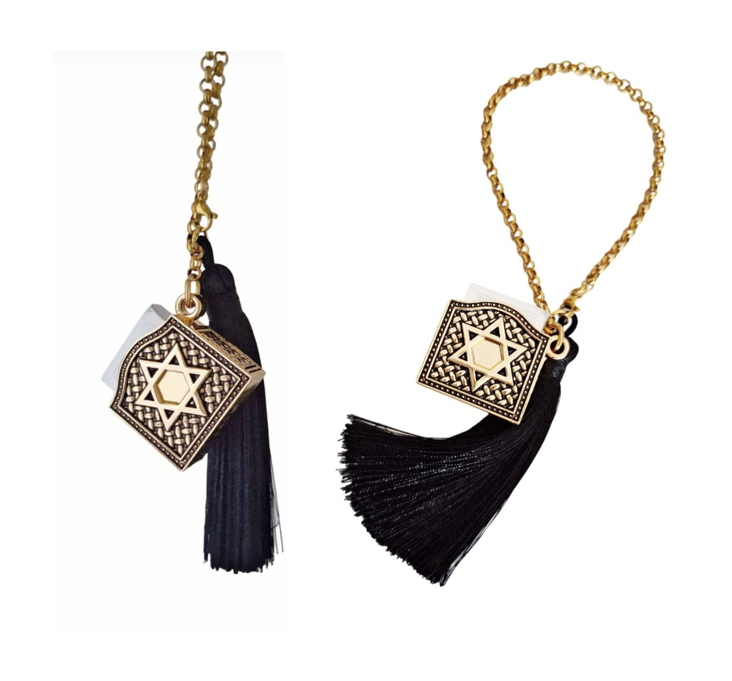 golden jewish tehillim car hanging charm with tassel