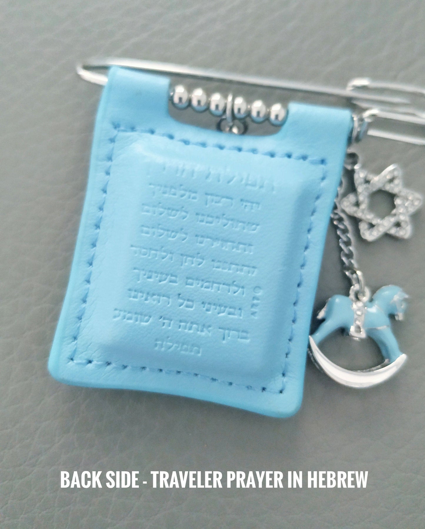 Jewish Tehillim Book in Blue Leather, Boy Bris Brit Milah Gift, Silver Hamsa Star of David