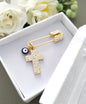 Cross Evil Eye Pin paved with crystals