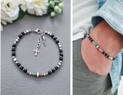 ITALIAN FLAG Beaded Bracelet, Italia pride jewelry or men