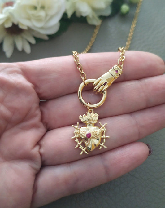 gold Immaculate Heart of Mary with Seven Swords Necklace