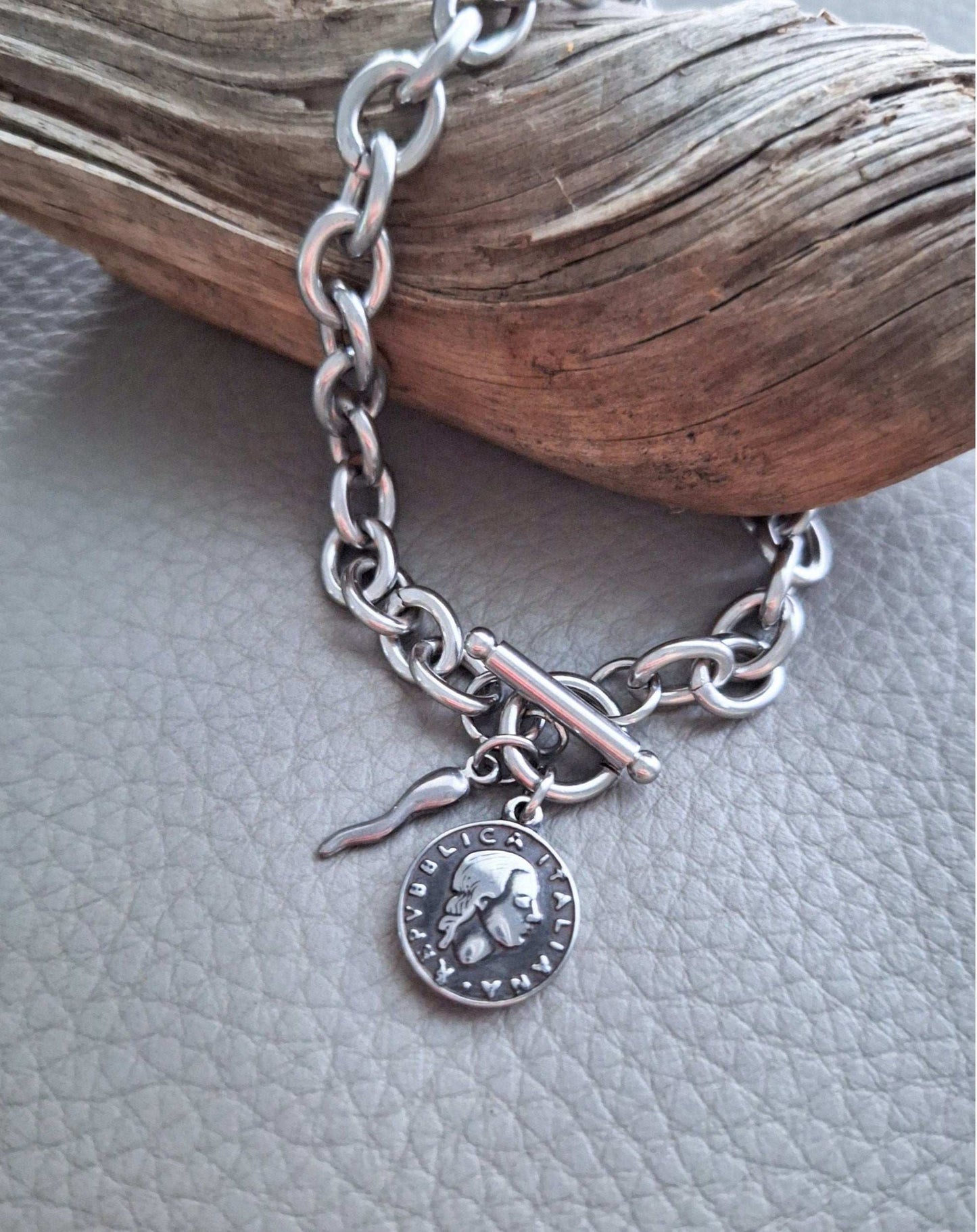 Italian Coin Chunky Chain Bracelet in stainless steel