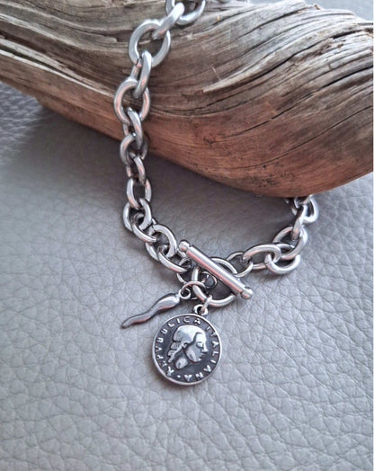 Italian Coin Chunky Chain Bracelet in stainless steel