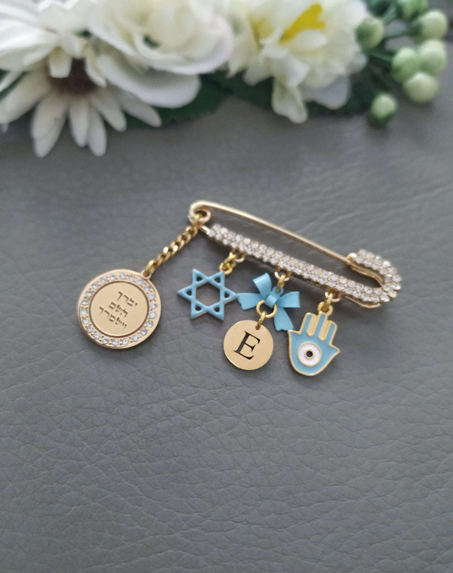 Priestly Blessing Jewish Stroller Pin, Personalized Bris Gift