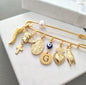 Personalized Gold Italian Horn Ex Voto stroller Pin, lucky charms jewelry, Italian gifts souvenir