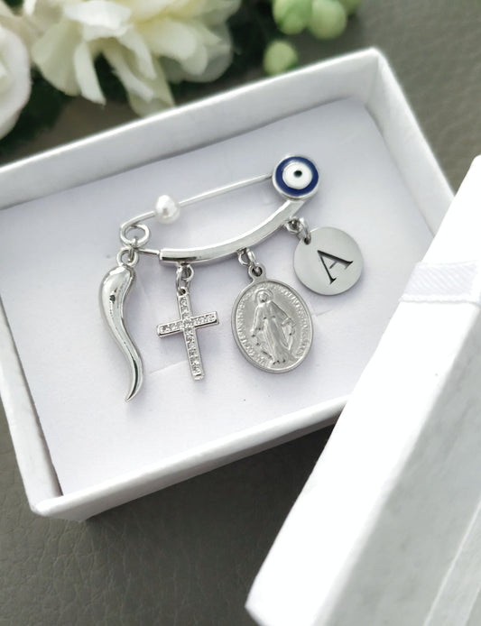 Silver Italian Horn Lucky Charm Safety Pin