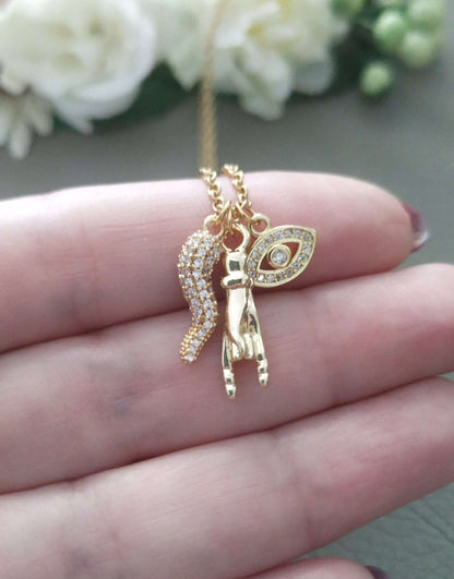 cornicello devil horn gesture Italian necklace in gold plated 
