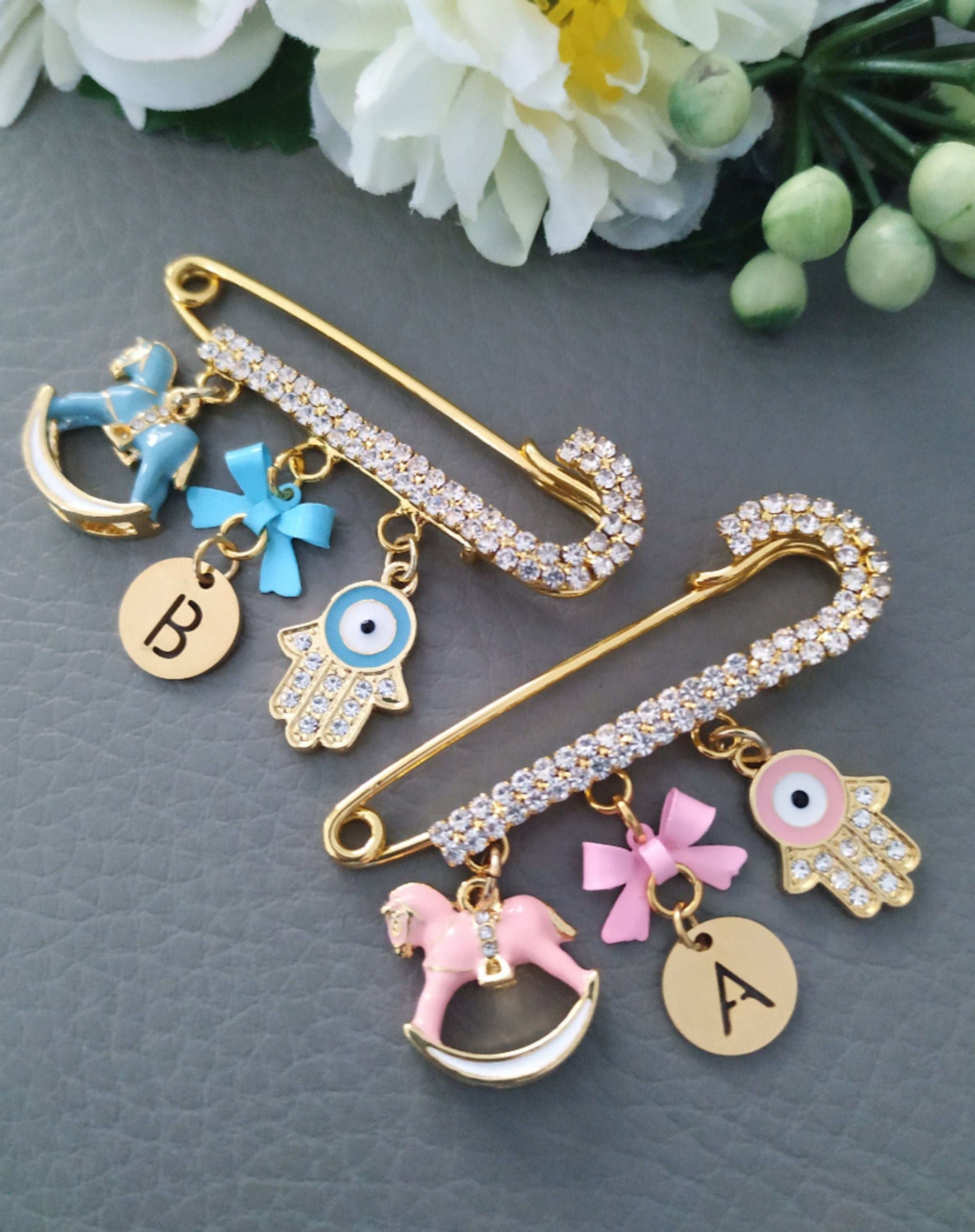 Child Protection Evil Eye Hamsa Personalized Baby Pin