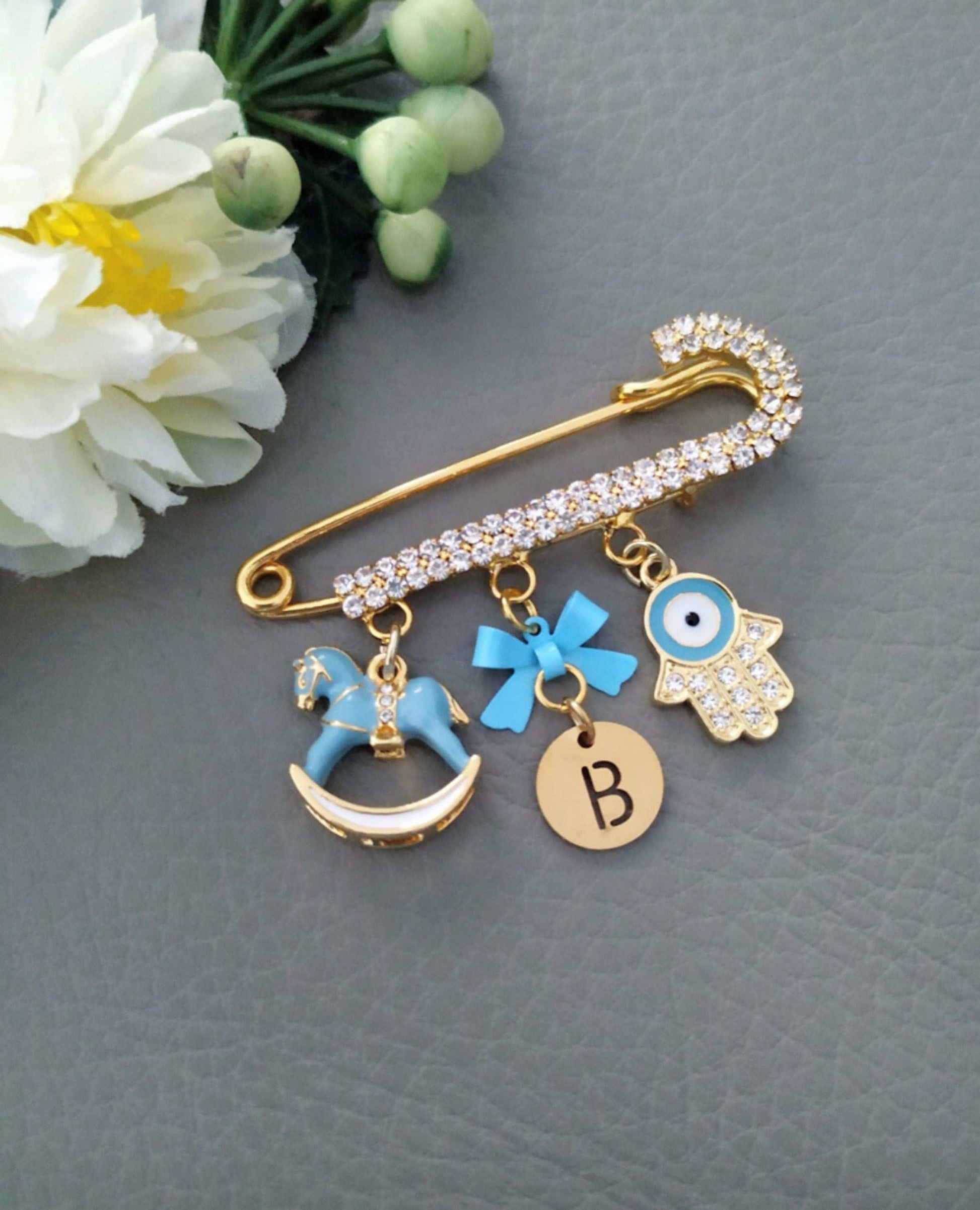 Child Protection Evil Eye Hamsa Personalized Baby Pin