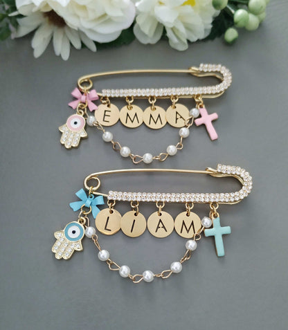 Baby Name Stroller Pin with Cross