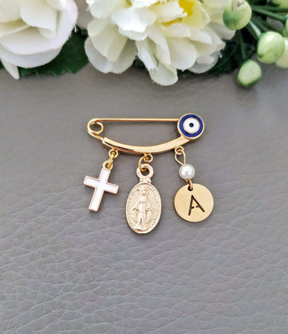 Evil Eye Protection Cross Safety Pin Brooch For Babies