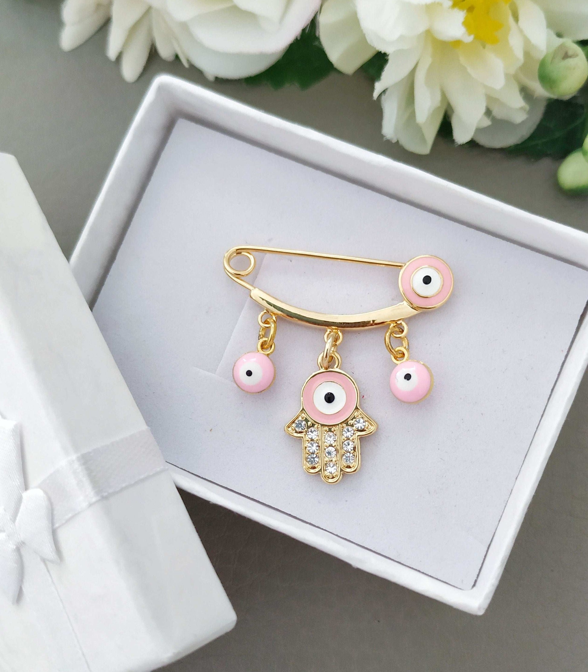 Hamsa Safety Pin, Protection Lucky Eye Amulet Jewelry