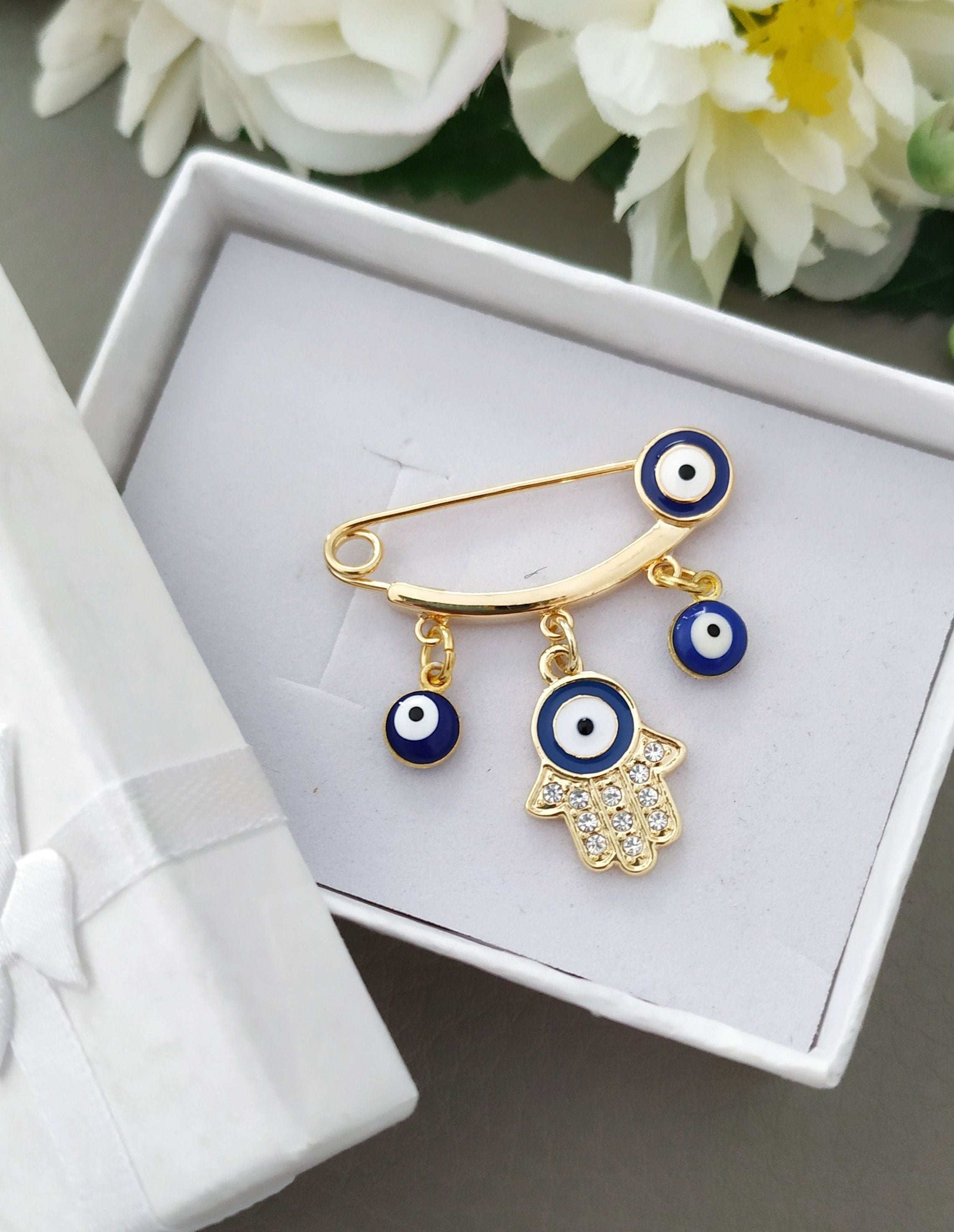 Hamsa Safety Pin, Protection Lucky Eye Amulet Jewelry