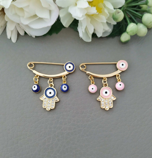 Hamsa Safety Pin, Protection Lucky Eye Amulet Jewelry