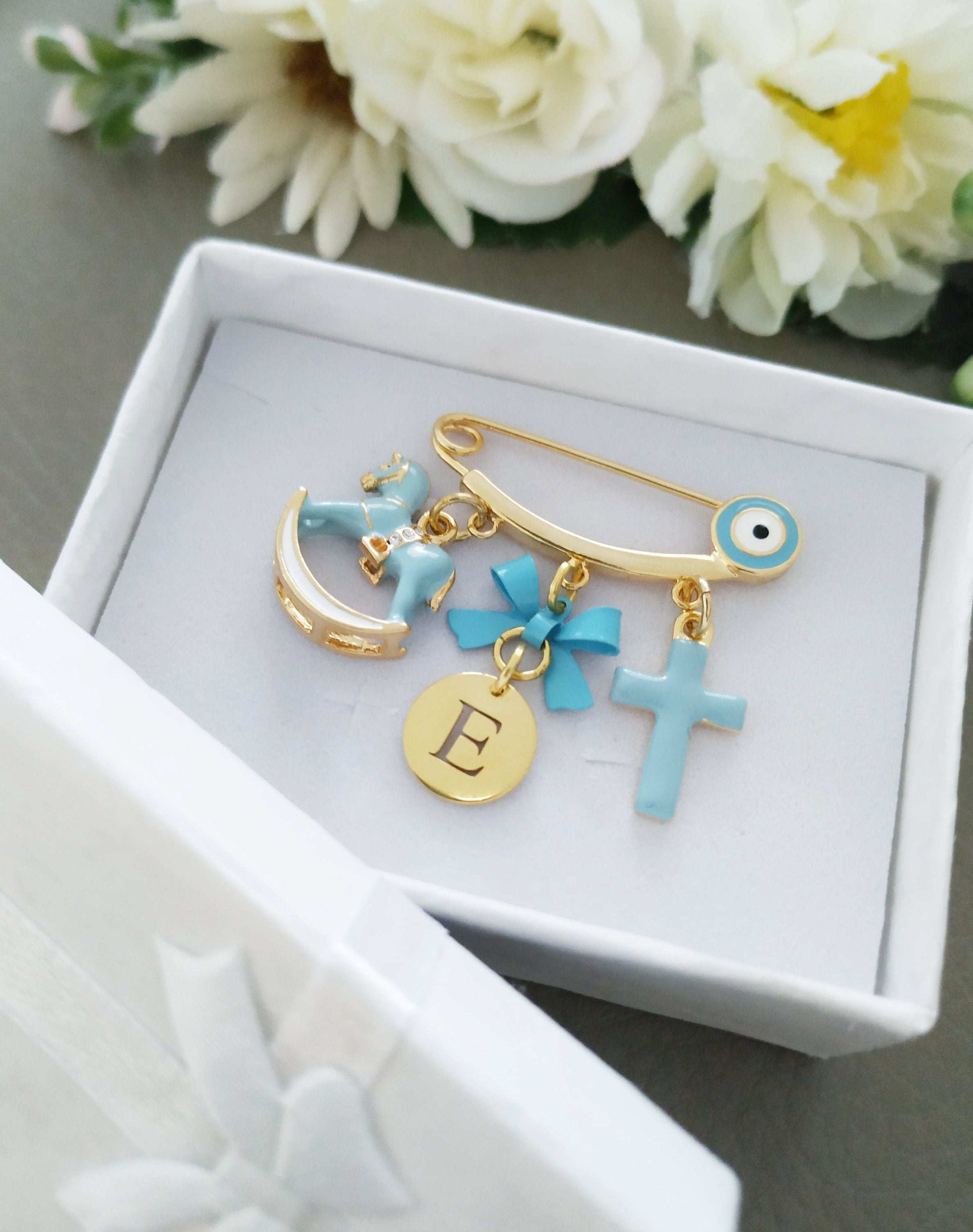 Personalized Baby Pin Brooch, Evil Eye Protection Jewelry, New Born Gifts