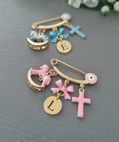 Personalized Baby Pin, Gold Safety Pin, Baby Boy Gift, Cross Baby Pin, Baby Girl Gift, Custom Stroller Pin, Newborn Gifts