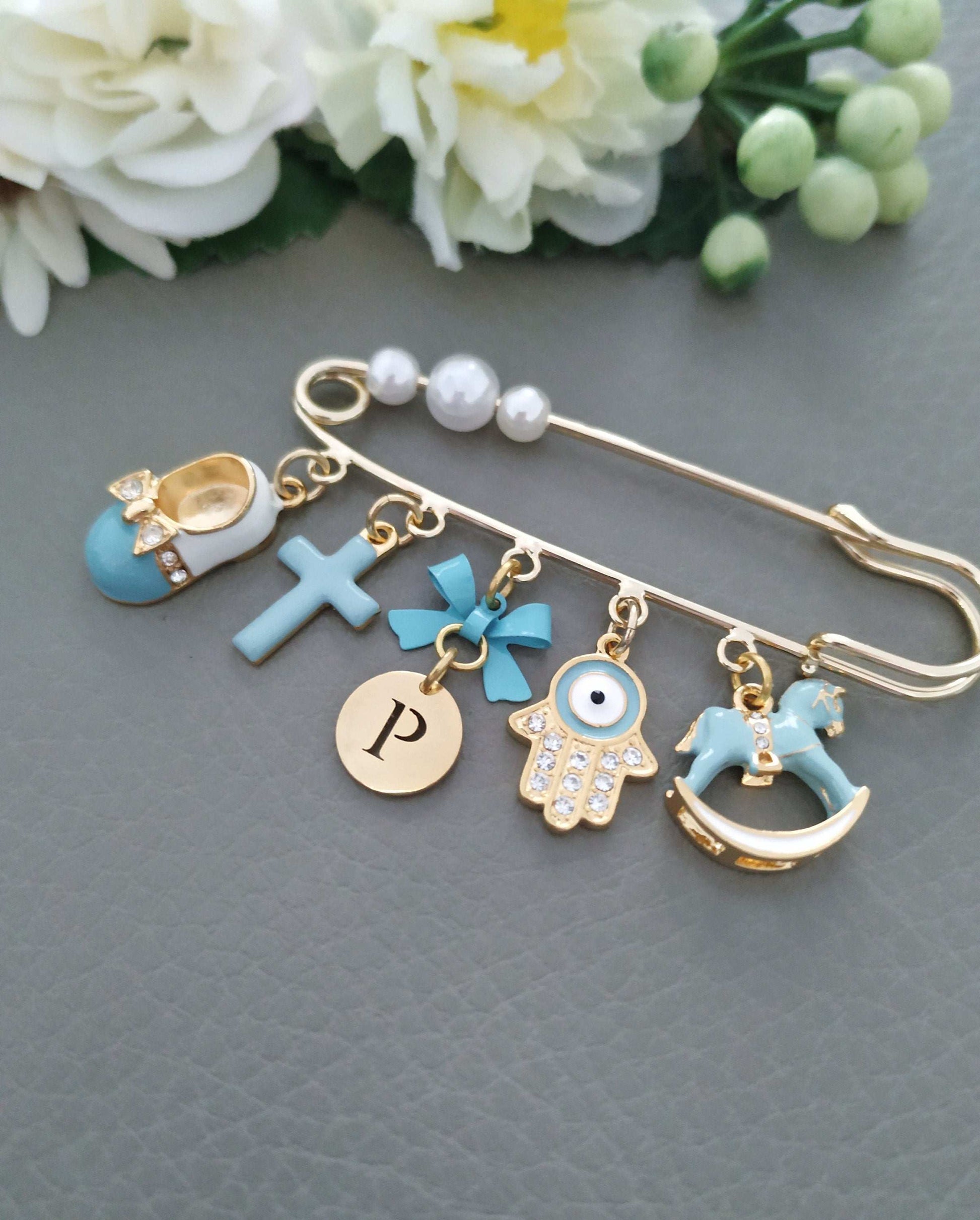 Personalized Stroller Pin with Cross Multi charms