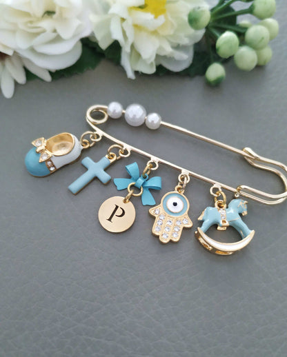 Personalized Stroller Pin with Cross Multi charms