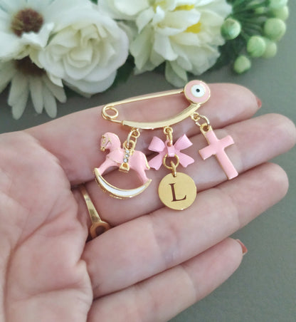 Personalized Baby Pin, Gold Safety Pin, Baby Boy Gift, Cross Baby Pin, Baby Girl Gift, Custom Stroller Pin, Newborn Gifts