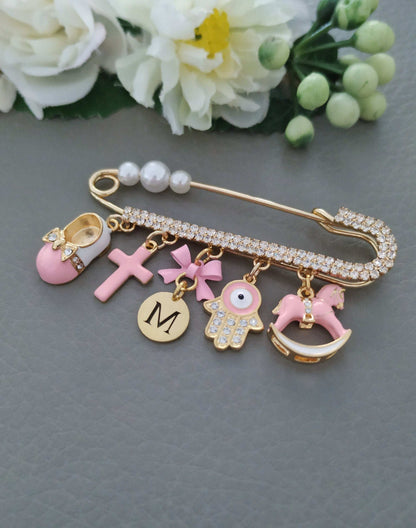 Personalized Stroller Pin with Cross Multi charms