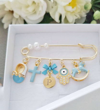 Personalized Stroller Pin with Cross Multi charms