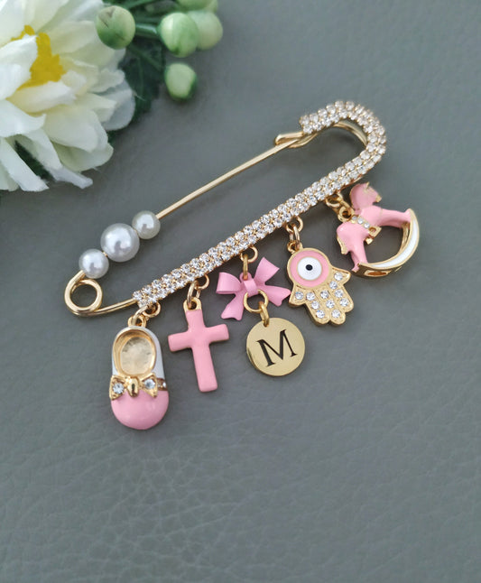 Custom made Stroller Pin Boy or Girl with Cross Multi charms