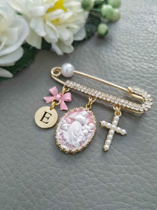 Guardian Angel Watch Over Protect Baby Pin Brooch, Custom Boy Girl Christening Baptism Gifts, Gold Angel Safety Pin, Baby Keepsake