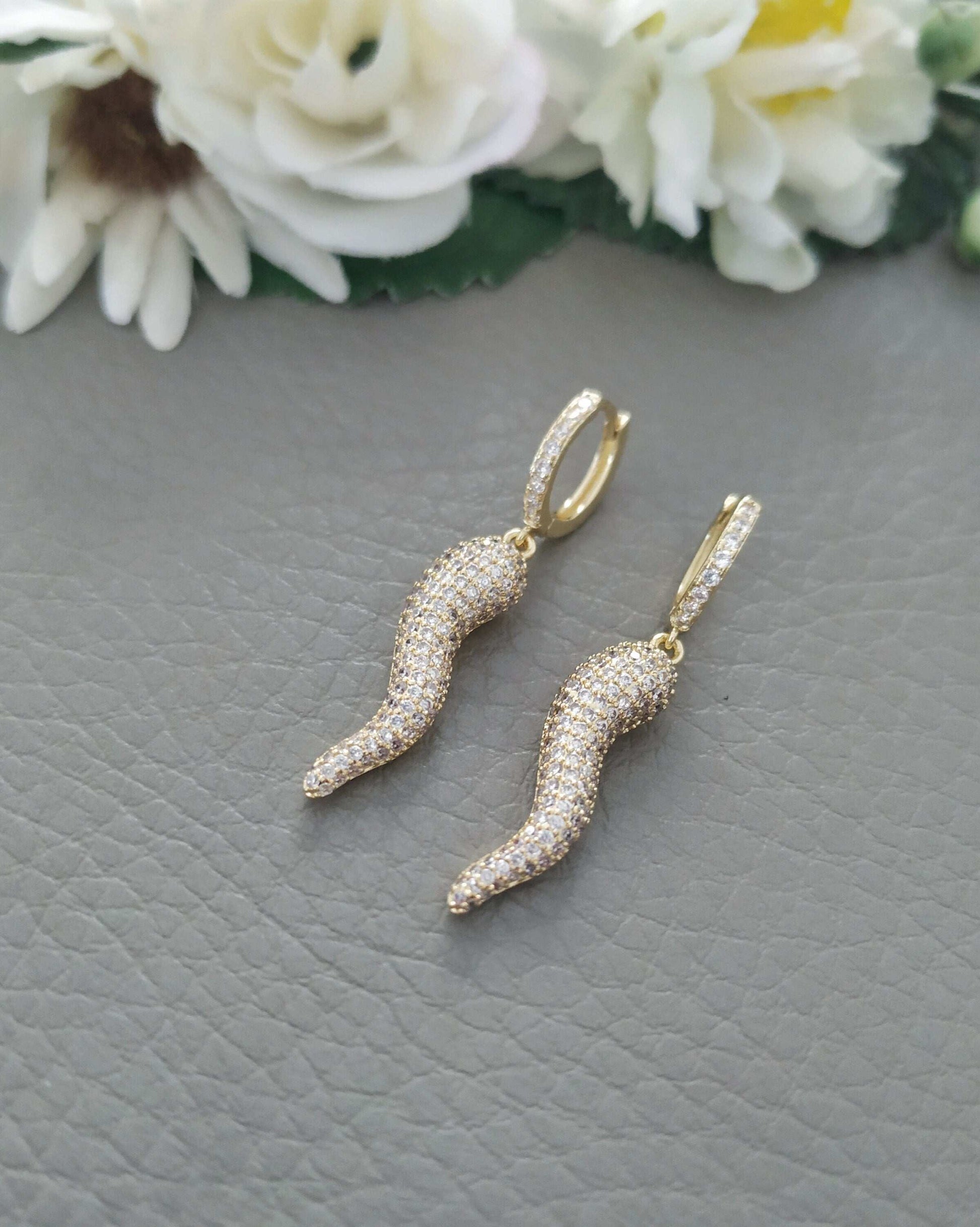 Sparkle Cornicello Italian Horn Earrings