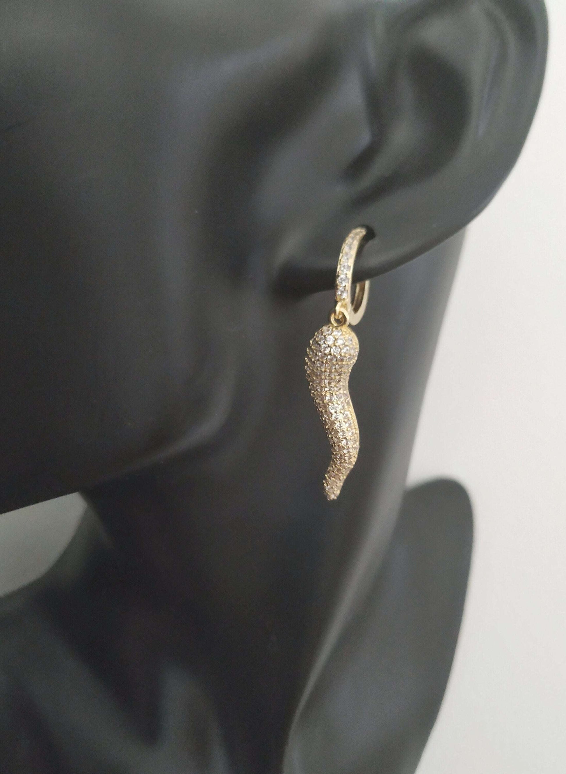 Sparkle Cornicello Italian Horn Earrings