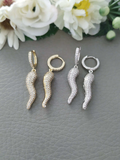 Sparkle Cornicello Italian Horn Earrings