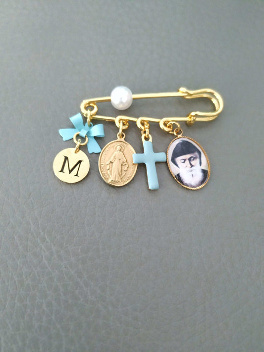 Saint Charbel Brooch, Religious Stroller Baby Pin
